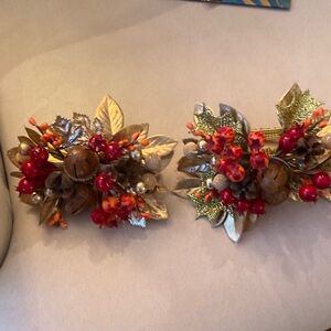 NEW KIM SEYBERT FALL NAPKIN RINGS ACORN JINGLE BELL, 2 rings slightly different